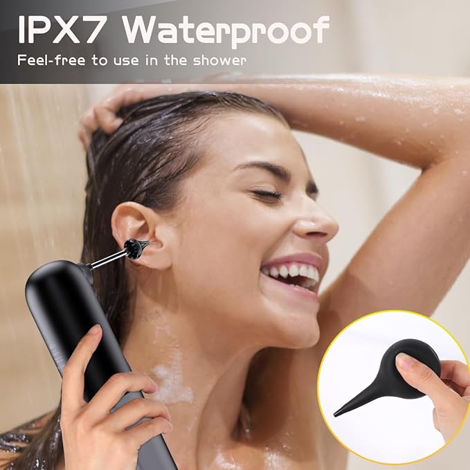 Ear Wax Removal, 4 Pressure Settings Electric Ear Irrigation System, Electric Ear Wax Cleaner with IPX7 Waterproof, 6 Nozzles, 1 Cleaning Basin, USB Rechargeable, Safe for All, Easy to Use