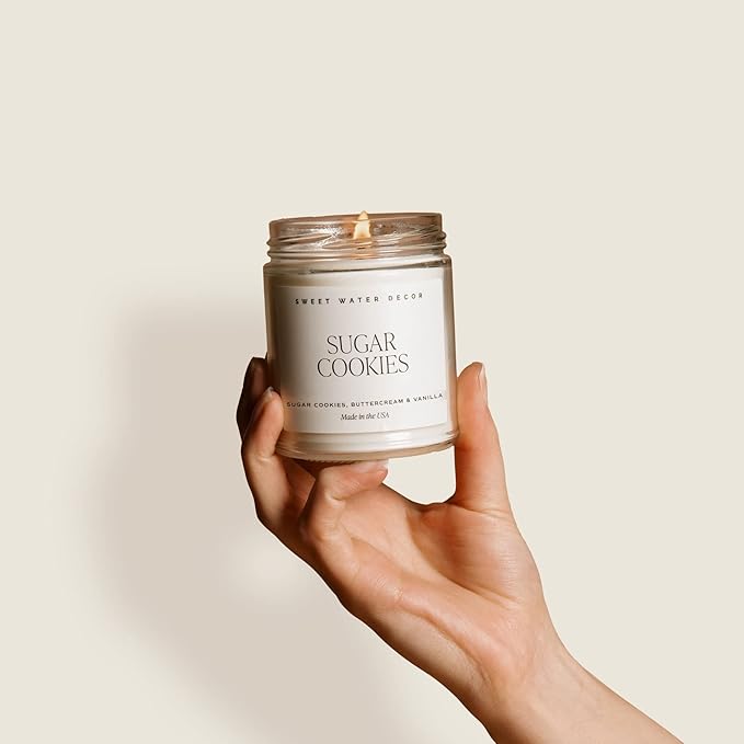 Sweet Water Decor Sugar Cookies Candle - Sugar Cookies, Vanilla, and Buttercream Scented Soy Christmas Candles and Decor for Home - 9oz. Clear Jar Soy Candle, Made in The USA