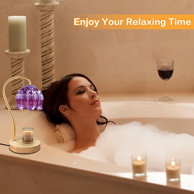 Dimmable Flower Candle Warmer Lamp, Purple Candle Warmer with Timer & 4Bulbs, Womens Gifts for Valentines Birthday, Unique Home Decor for Bedroom Living Room Decor Aesthetic