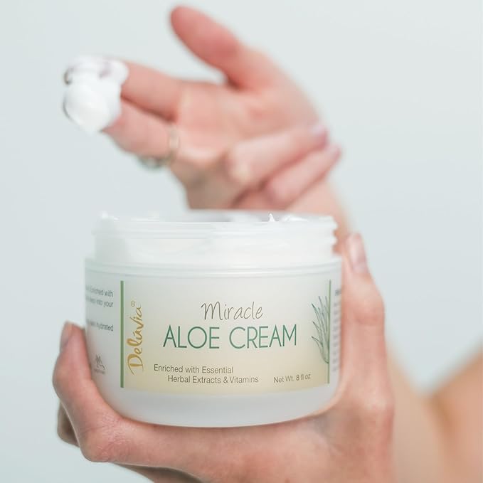 Deluvia Miracle Aloe Cream | Face & Body Moisturizer with Vitamin E & Organic Aloe Vera | Hydrating, Soothing for Dry Skin | Psoriasis, Eczema - 2 oz