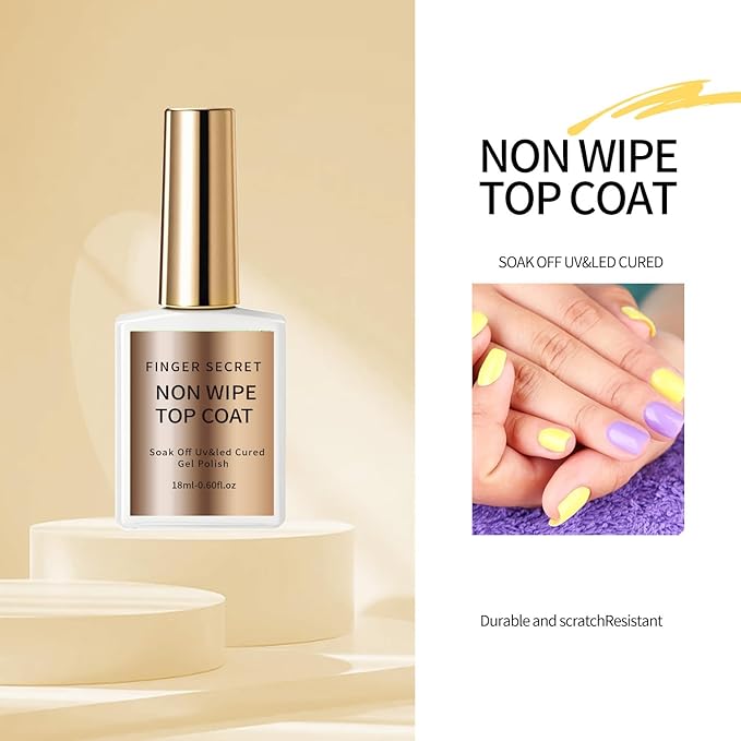 18ml/0.60floz Golden Shiny & Glass-Like No Wipe Gel Top Coat - Quick Dry Clear Nail Polish with High Gloss Finish, Essential Nail Supplies for DIY Salon-Quality Nails at Home.