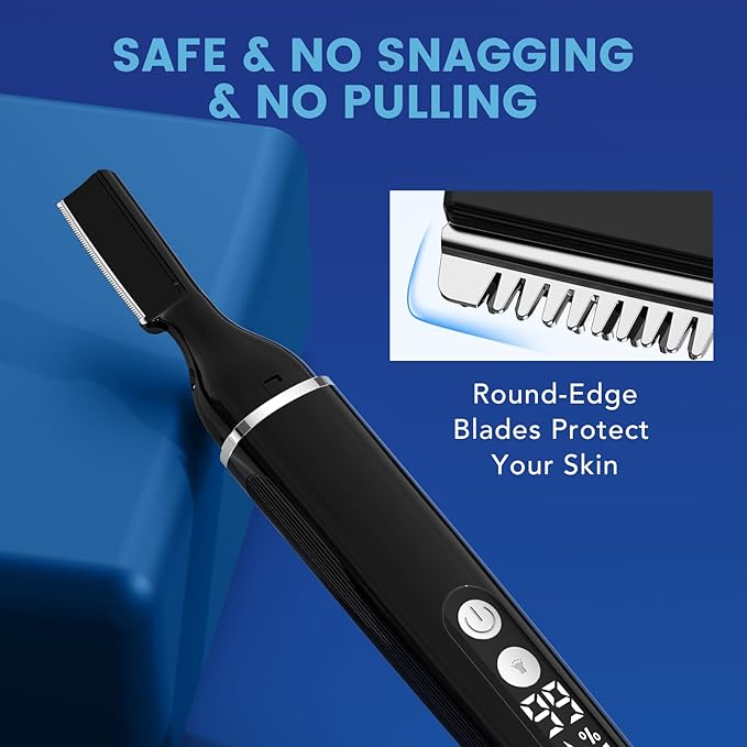 Eyebrow Trimmer Electric Eyebrow Razor with Digital Display LED Light, 2-Speed Eyebrow Shaver Rechargeable Face Trimmer for Men, Painless Facial Hair Remover for Upper Lip Peach Fuzz Mustache Arm Leg