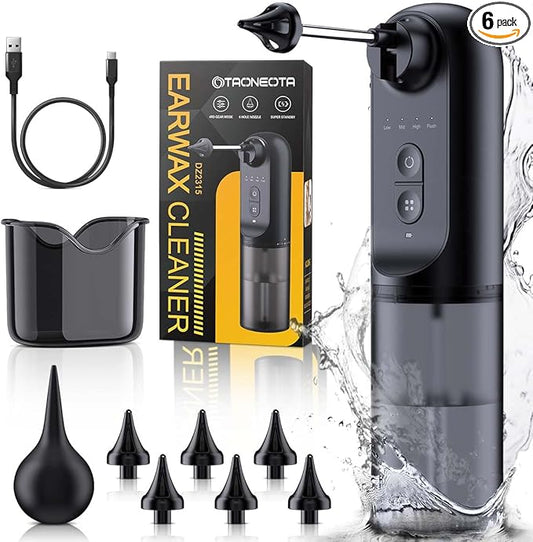 Ear Wax Removal, 4 Pressure Settings Electric Ear Irrigation System, Electric Ear Wax Cleaner with IPX7 Waterproof, 6 Nozzles, 1 Cleaning Basin, USB Rechargeable, Safe for All, Easy to Use