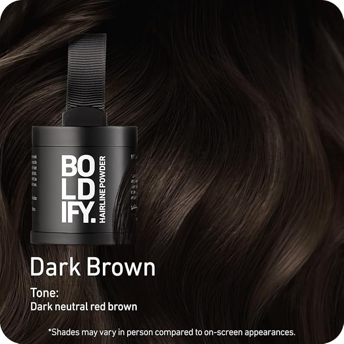 BOLDIFY Hairline Powder (LARGE, 10g) - Root Touch Up Hair Color for Gray Coverage - Bald Spot Concealing Hair Powder for Women & Men - 24-Hour Stain-Proof - Dark Brown