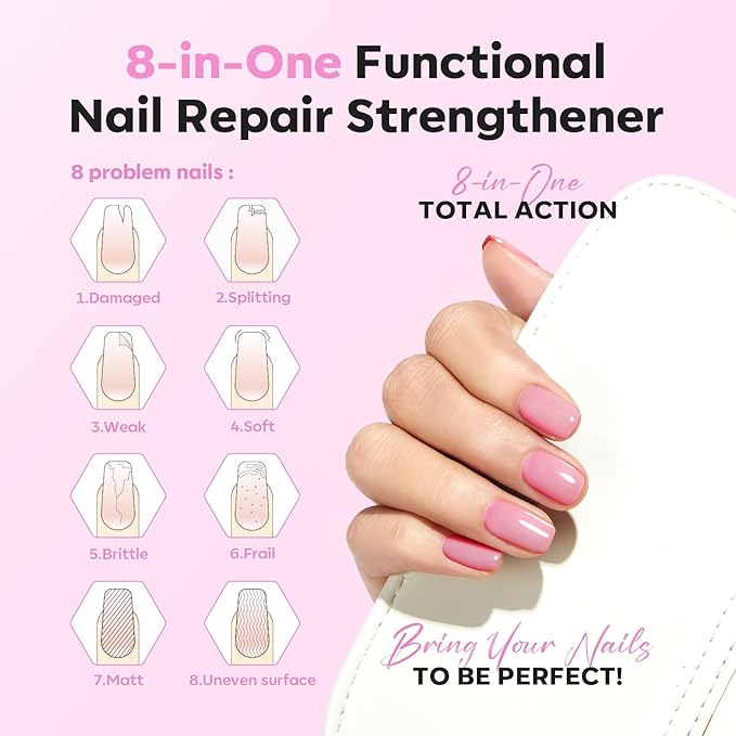 modelones Nail Strengthener Jelly Purple Pink Nail Repair for Damaged Nails Strengthening Polish 15ml Nail Growth and Strengthener Natural Concealer Foundation Nail Care Gifts for Women