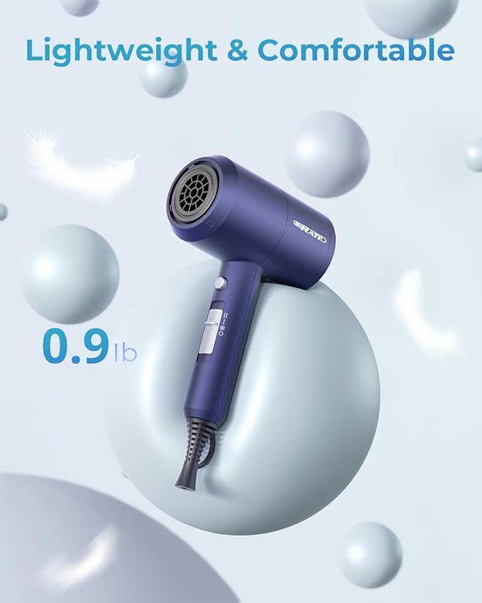 SHRATE Lightweight Ionic Hair Dryer with Diffuser - Powerful 1800W Blow Dryer for Fast Drying - Professional Low Noise Mini Hair Dryer for Travel, Gifts, Hair Styling