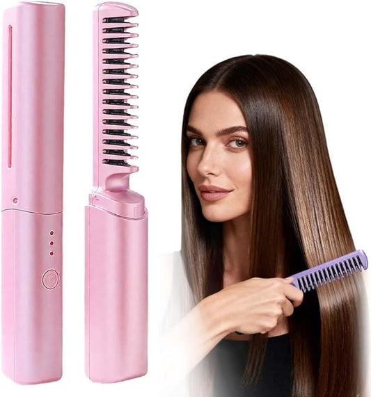 Upgraded 3rd Ceramic Hairdressing Comb Smooth,Portable Wireless 2-in-1 Hairs Dressing Combs for Straight and Curly Hairs,Fast Heat Hair Hair Dressing Comb with 3 Adjustable Temperatures (Pink)