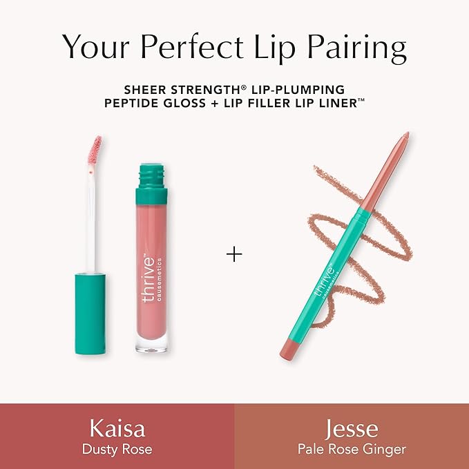Thrive Causemetics Lip Filler Long-Wearing + Plumping Lip Liner, Shea Butter Hydrating Lip Plumper Retractable Lip Liner Pencil, Built In Sharpener, Vegan & Cruelty Free, Jesse (Pale Rose Ginger)