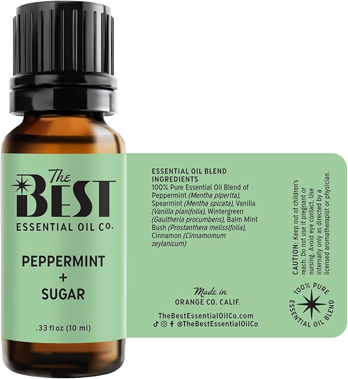 The Best Peppermint + Sugar Essential Oil Blend- Premium Grade- 100% Pure & Natural for Aromatherapy, Diffuser, Spa, Massage, Air Freshener- 10 ml (.33 fl oz)
