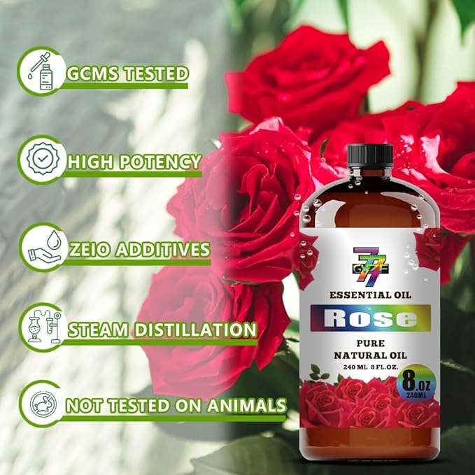 Rose Essential Oil (8 oz / 240 ml) – Rose Oils for diffusers, humidifiers, Home Baths, Cleaning Products, Yoga, DIY Soaps and DIY Scented Candles