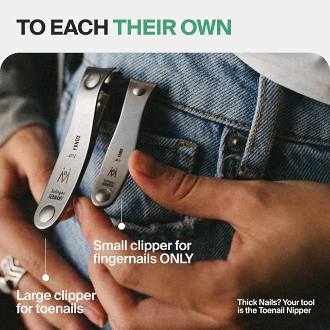 GERMANIKURE Nail Clippers Set in Gray Leather Case – Ethically Made in Solingen Germany, FINOX Stainless Steel Tools – Professional Quality Manicure & Pedicure Kit