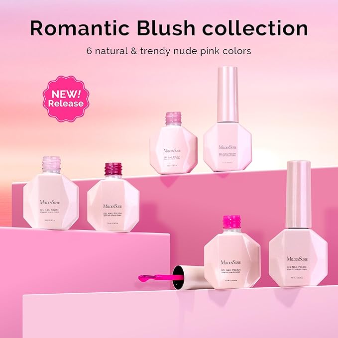 MelodySusie Bright Pink Gel Nail Polish Set - 6 Colors Nude Pink Neon Pink Purple Soak Off UV LED Gel Polish Gift for Women Nail Art Manicure Salon DIY Nail Design Decoration at Home