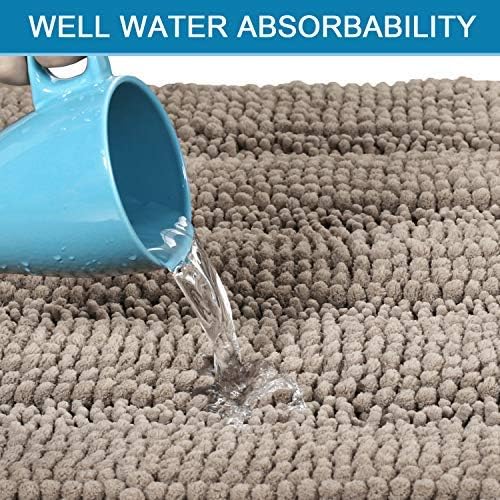H.VERSAILTEX Bathroom Rugs Bath Rug Set 2 Piece Bathroom Contour Rug Toilet Mat Sets Non Slip Contour Bath Rug Ultra Thick Water Absorbent Striped Bath Mats Washable(47" x 17" Plus 20" x 20" U, Taupe)