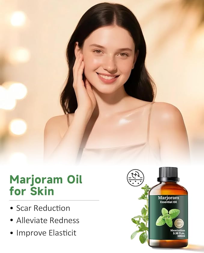Pure Marjoram Essential Oil, Mumianhua Natural Marjoram Oil for Diffuser, Room Spray, Massage, Humidifier & Air Purifier, Skin, Soothing Comfort, Evening Ease, Outdoor Protection 3.38 Fl Oz