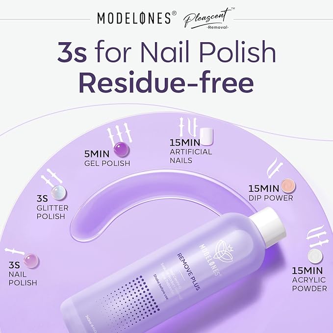Modelones Acetone Nail Polish Remover, Gel Polish Remover with Jojoba Oil Gentle Professional Soak Off Removal for Press On Nails Glue Acrylic Dip Powder Nail Care Gift for Women 8 Fl Oz, Lavender