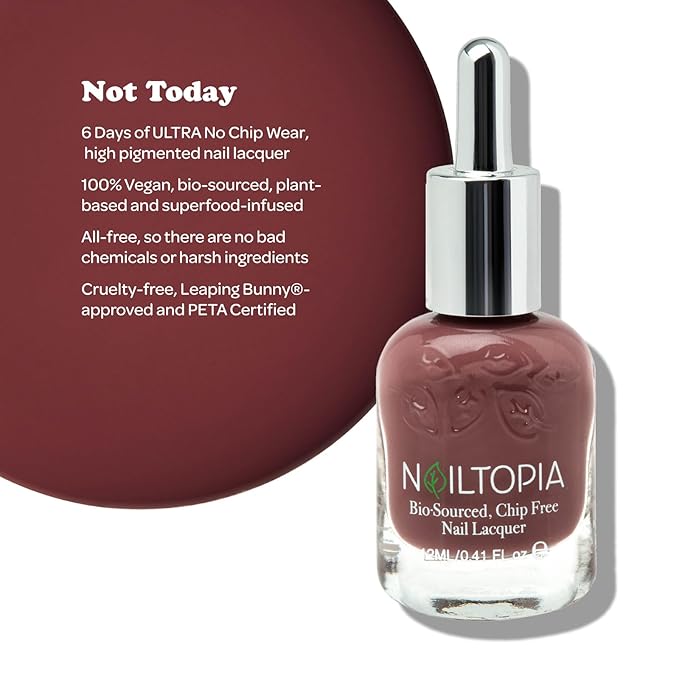 Nailtopia - Plant-Based Chip Free Nail Lacquer - Non Toxic, Bio-Sourced, Long-Lasting, Strengthening Polish - Not Today (Mauve) - 0.41oz