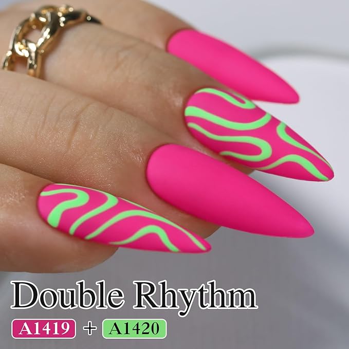 Double Rhythm 15ML Gel Nail Polish Pure Sheer Same Color Same Bottle Soak Off Gel Polish Art Manicure Salon DIY at Home for Women (Neon Hot Pink-A1419)