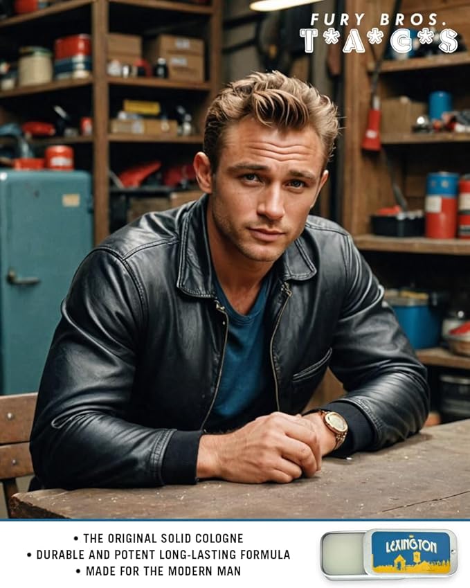 FURY BROS. TAGS Men’s Solid Cologne | Lexington | Kentucky Bourbon & Oak | Beeswax Grapeseed Oil Fragrance | Made in USA | Travel Size .25 oz