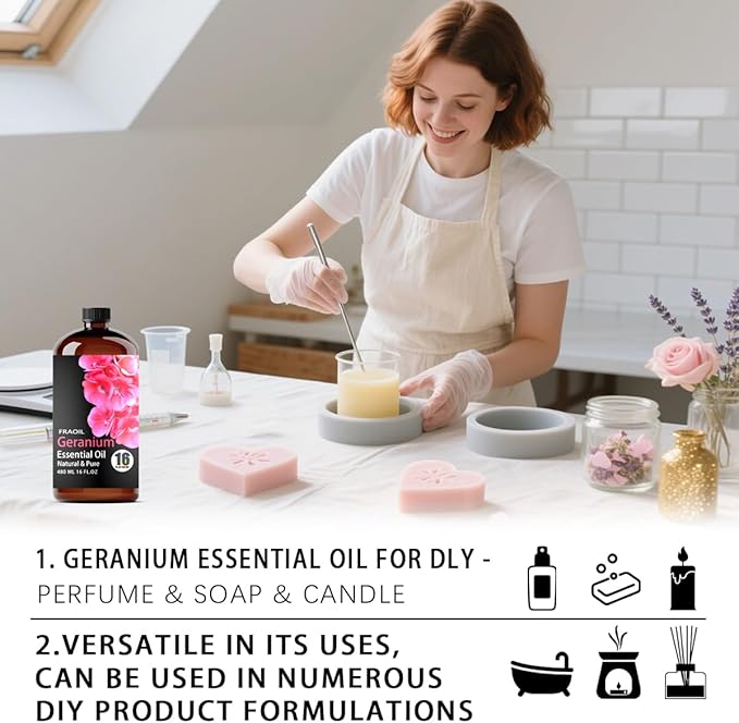 Geranium Essential Oil, Geranium Oil 16 Fl Oz 480 ML for Diffuser Humidifier Yoga Cleaning DIY Candle Soap Making Perfume Gift for Women Essential Oils