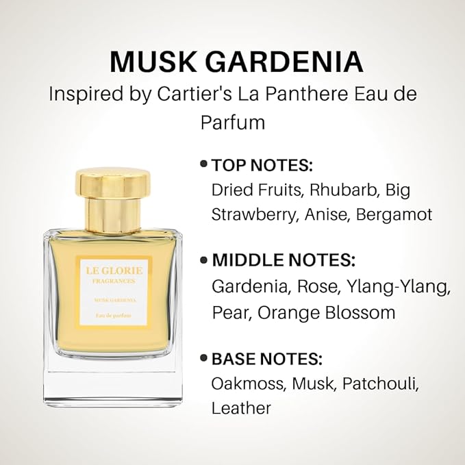 Inspired by C*RTIER La Panthere Eau de Parfum, Musk Gardenia EDP, Long Lasting 12-14 Hours Perfume Spray for Women, All Skin Types, Cruelty Free - 0.33 oz 10ml