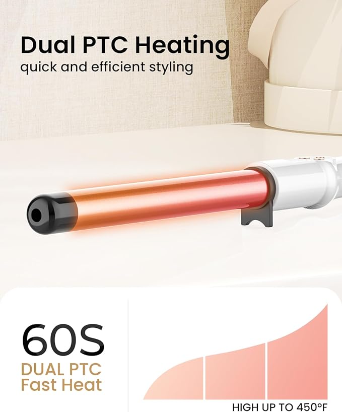 1 Inch Extra Long Barrel Curling Wand, Ceramic Tourmaline Curling Wand Professional Dual Voltage with Adjustable Temperature