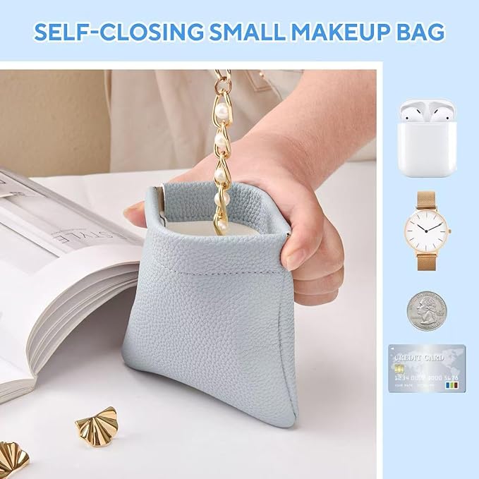 4PCS Small Makeup Bag for Purse，Waterproof Leather Portable Mini Makeup Bag,Snap Closure Organizer Pouch for Coin Cards Jewelry Lipstick Cosmetic Accessories，Small Travel Kit Storage Pouch