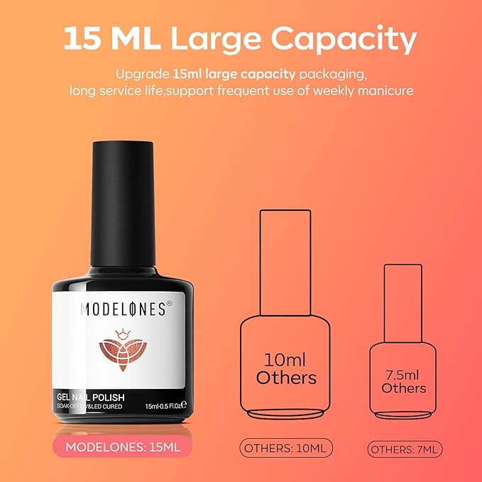 modelones Gel Nail Polish, 15 ML Orange Gel Polish Nude Brown Shimmer Glitter Orange Nail Polish Gel Winter Nails Soak OFF LED Gel Nail Manicure Nail Art Gel DIY Salon