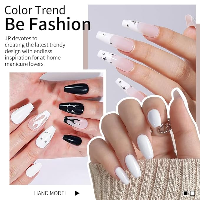 JR 9pcs 15ml Gel Polish Set Black Milky White Nude Pink Glitter Color Jelly Gel Polish Kit UV LED Soak Off Polish Nail Art Manicure Salon DIY Home