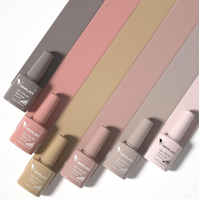 VENALISA Neutral Nude Gel Nail Polish Set, 6 Colors Grey Nude Light Brown Gel Polish UV Gel Soak Off For Nail Salon DIY Home Manicure