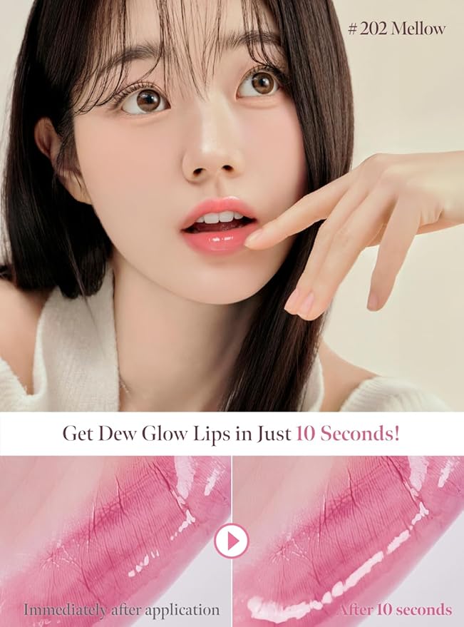 Dew Drop Tint #202 Mellow 4.5g, Glossy, Lightweight Lip Stain, Glass-Like, High Shine, Moisturizing Lip Oil, Long Lasting Color, Hydrating Gloss, Dewy Finish, Korean Beauty Makeup