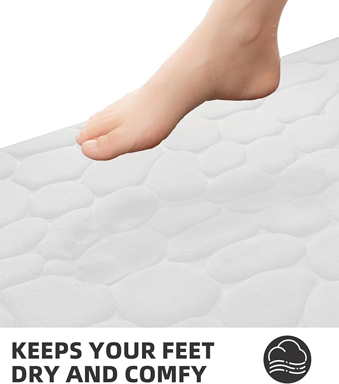 YIHOUSE Memory Foam Bath Mat Cobblestone Bathroom Rugs Super Water Absorbent Bath Mats for Bathroom Machine Washable Bath Rugs(24 x 36,White)