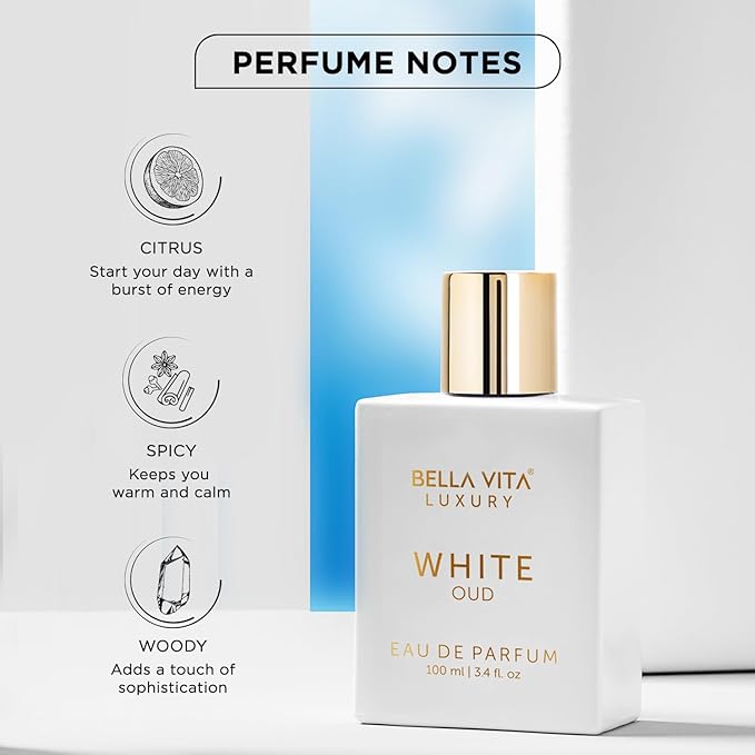 BellaVita Luxury White OUD Unisex Perfume 100Ml | Premium Arabic Men and Women Perfumes | Notes of Artemisia, Musk, Oud Vetiver and Freesias | Exquisite Unisex Arabian Perfume for Women & Men