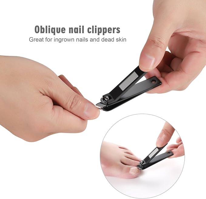 HAWATOUR Manicure Set Pedicure Kit, Heavy Duty Zinc Alloy Stainless Steel Fingernail Clippers Toenail Clippers Nail File with Tin Case, Premium Manicure Tools for Nail Care, Black