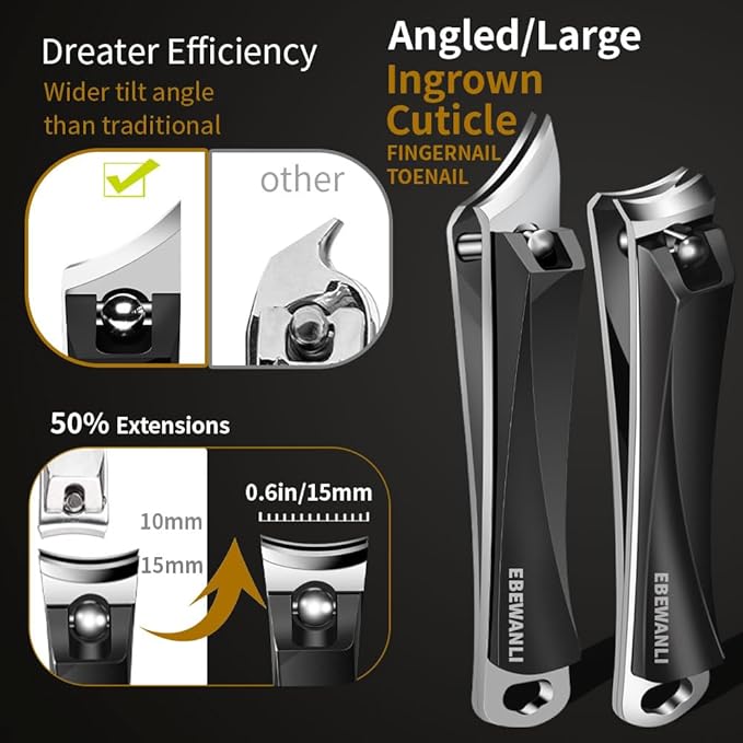 Nail Clippers Set, Ultra Sharp Nail Clippers for Men, Slanted Angled Ingrown Toenail Clipper and Curved Fingernail Clipper Cutters, Stainless Steel Finger Nail Clippers Adult