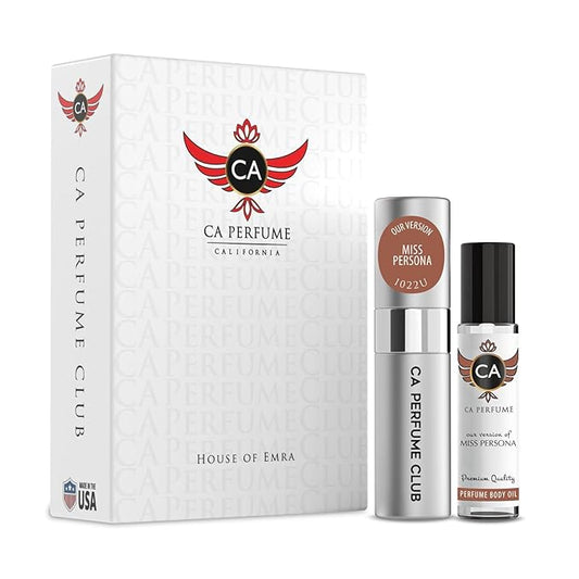 CA Perfume Impression of Miss Persona for Women & Men Eau De Parfum Spray Long Lasting Floral Woody Musk Perfume Layering Set 0.27 Fl Oz + 0.33 Fl Oz