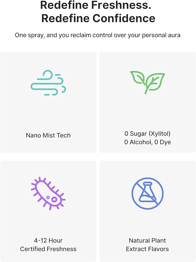 Smart Electric Oral Spray - Probiotic Mouth Spray Fresh Breath, Alcohol Free Breath Spray for Bad Breath, Rechargeable, Travel Size, Various Flavors with 3 Flavors Cartridges