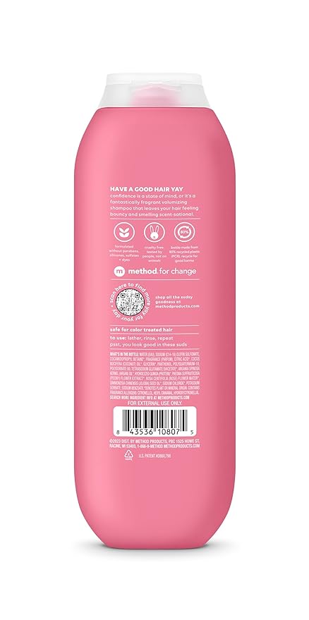 Method Volumizing Shampoo, Pure Peace with Rose, Peony, and Pink Sea Salt Scent Notes, Paraben and Sulfate Free, 14 oz (Pack of 1)