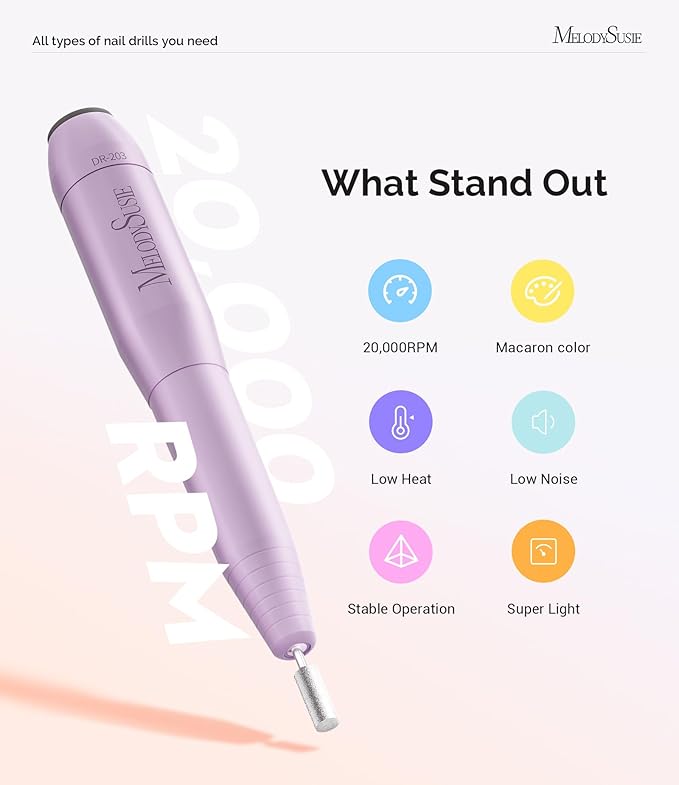 MelodySusie Pen-Shaped Portable USB Nail Drill, PC120I 20000RPM Electric Nail File with Compact Design for All Nail Care, Manicure Polishing, Shaping & Gel Removal at Home for Beginners
