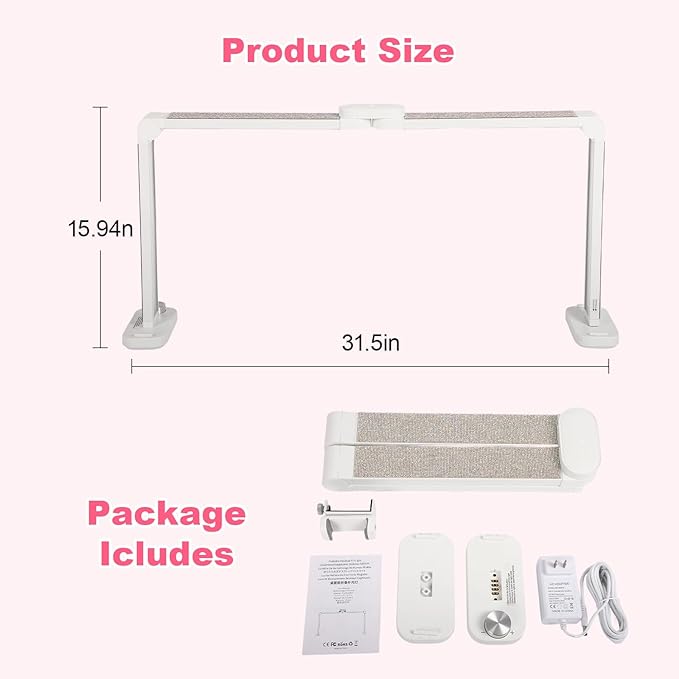 34in Half Moon Light for Nail Desk, Foldable LED Lamp for Nail Art, Tattooing, Craft Making, Stepless Dimming, 3000-6000K Color Temperature Adjustment, 456 Light Beads, White with Diamond