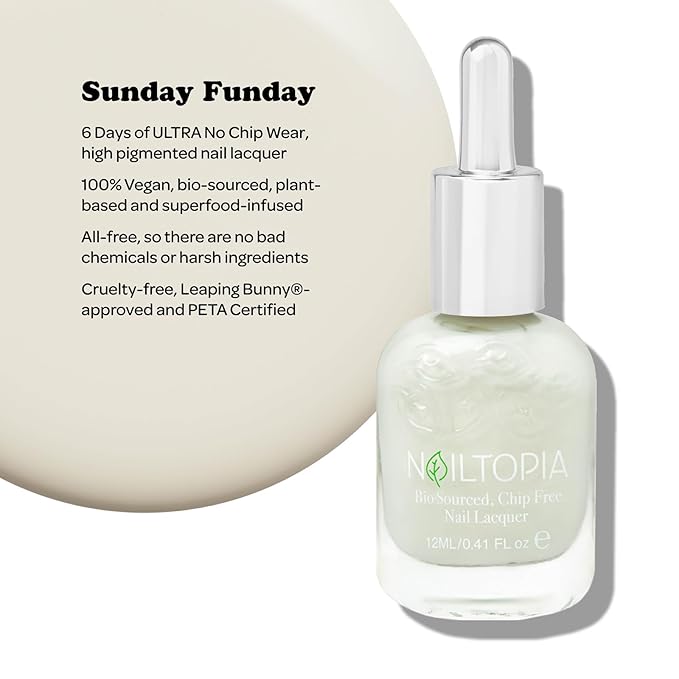 Nailtopia - Plant-Based Chip Free Nail Lacquer - Non Toxic, Bio-Sourced, Long-Lasting, Strengthening Polish - Sunday Funday (Nude Cream) - 0.41oz
