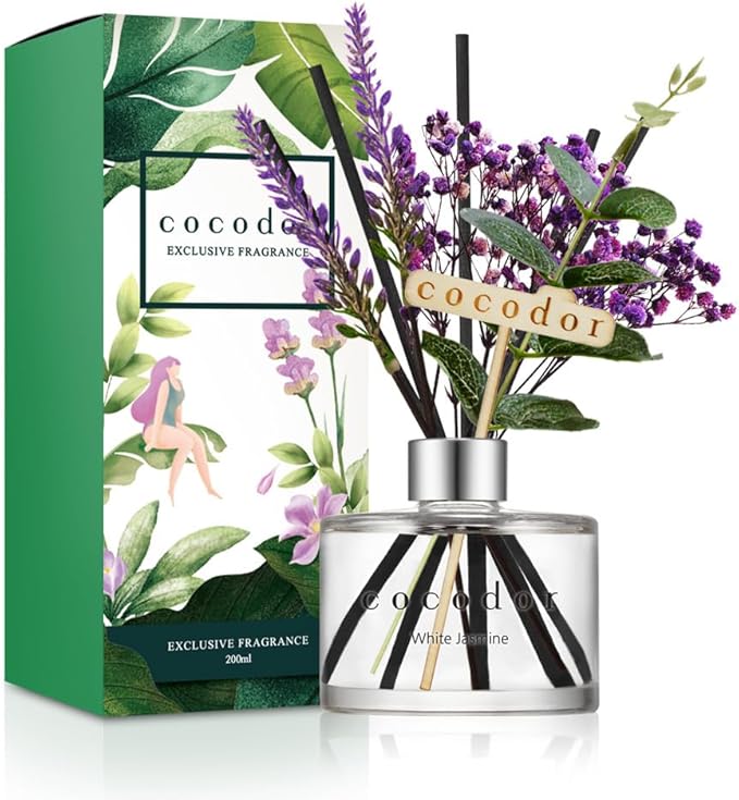 COCODOR Lavender Reed Diffuser/White Jasmine/6.7oz/1Pack / Home Fragrance Scent Essential Oil Stick Diffuser for Bedroom Bathroom Home Decor for Women