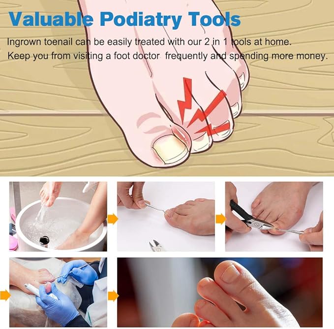 FERYES Straight Blade Toenail Clippers with Toenail Lifter and Fork - Toe Nail Clipper for Thick Toenails - 2 in 1 Ingrown Toenail Tools Kit