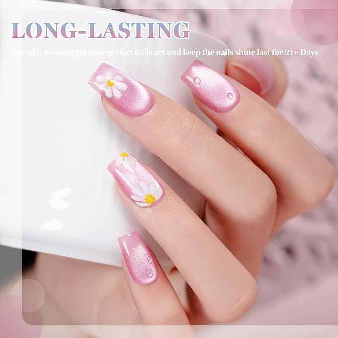 RARJSM Glassy Cat Eye Gel Nail Polish Set 6Pcs Nude Rose Purple Pink Blue Velvet Ice Jelly Silver Shimmer Ceramic Bubble Diamond Cateye Gelpolish with Magnetic Stick Curing Require Home Salon