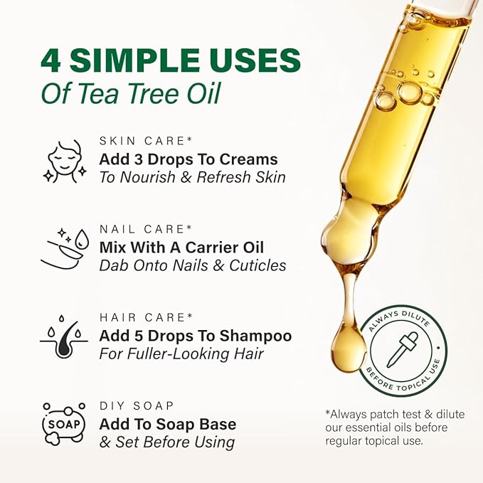 KUKKA Tea Tree Essential Oils - 4 Fl Oz - for Hair, Skin, Diffuser, Aromatherapy & DIY Soap Making Scent