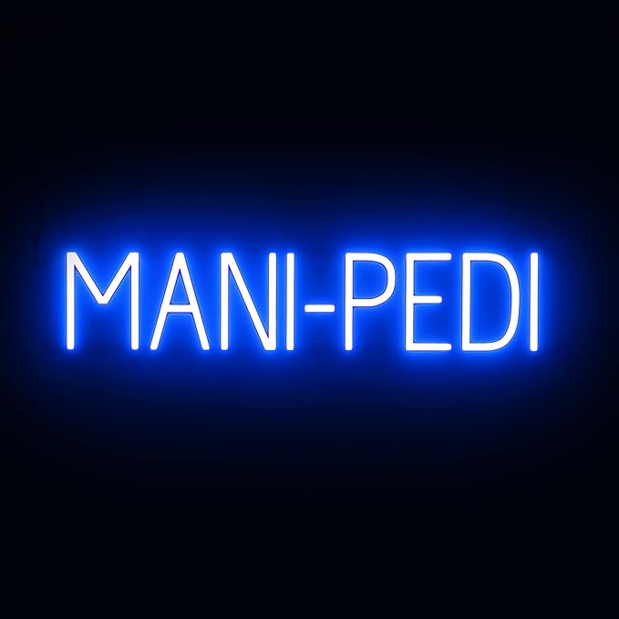 SpellBrite MANI-PEDI Sign | Nail Salon-Related Sign with Neon Look, Blue LED Light Source | 29.7" x 6.3"