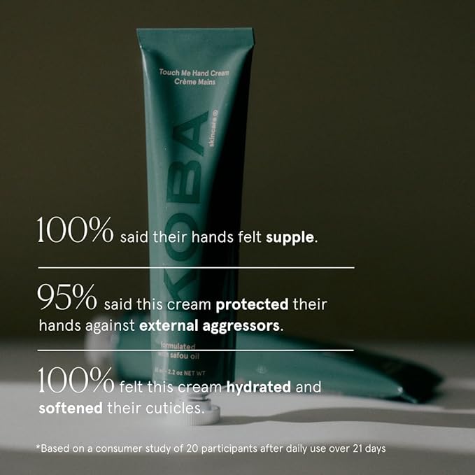 KOBA Touch Me Hand Cream - Moisturizer for Women & Men - Hydrating - Normal to Very Dry Skin - Citrus, Woody, Spicy Fragrance - Natural - Vegan - Safou Oil - Shea Butter - Sweet Almond Oil (2.2 Oz)