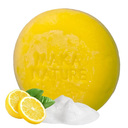 Maka Nature Low-Carbon Shampoo Bar | Korean K-Beauty Haircare with Natural Ingredients for Scalp & Hair Types | Vegan, Eco-Friendly, pH balanced, 3.35oz (Lemon)