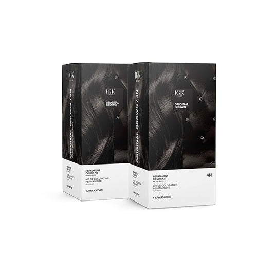 IGK Permanent Hair Color Kit | 4N Original Brown - Brown Black | 100% Gray Color Coverage + Strengthen + Shine | Ammonia Free