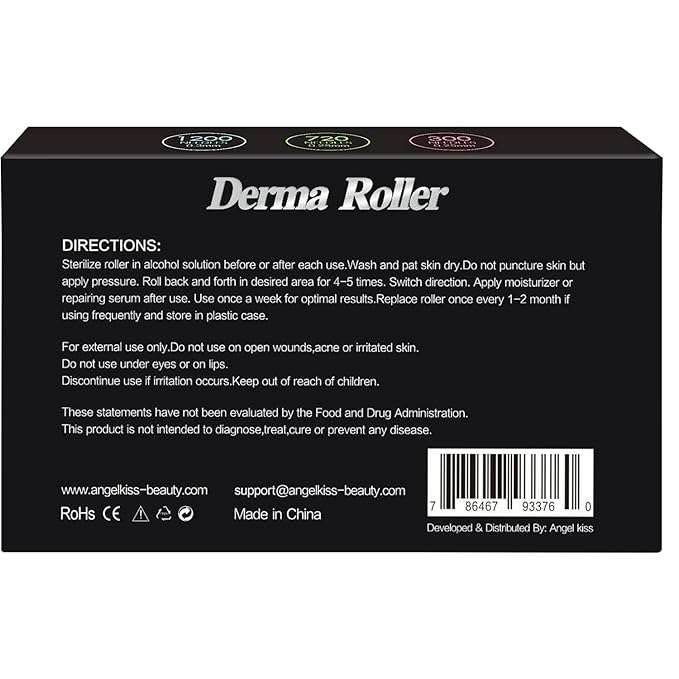 Derma Roller for Face and Body - Angel Kiss 4 in 1 Titanium Microneedling Roller Kit Micro Needle Microneedle Roller, 300 and 720 Needles 0.25mm,1200 Needle 0.3mm, Microdermabrasion Roller Men Women
