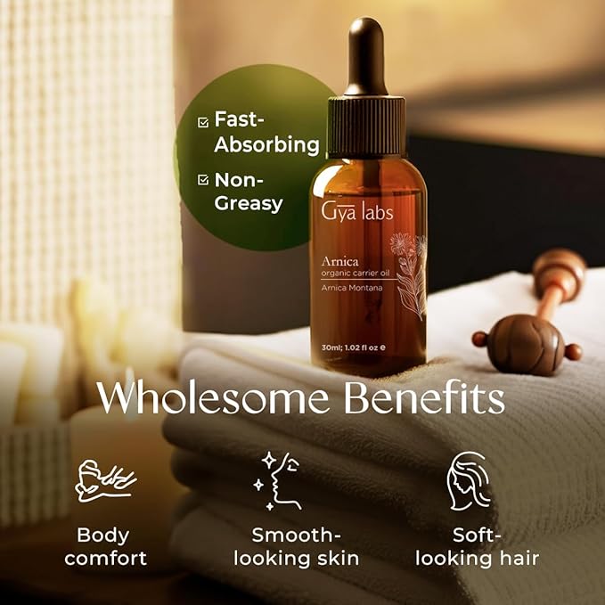 Gya Labs Arnica Carrier Oil - 1 Fl Oz - for Hair, Skin, Face, Scalp & Body Massage